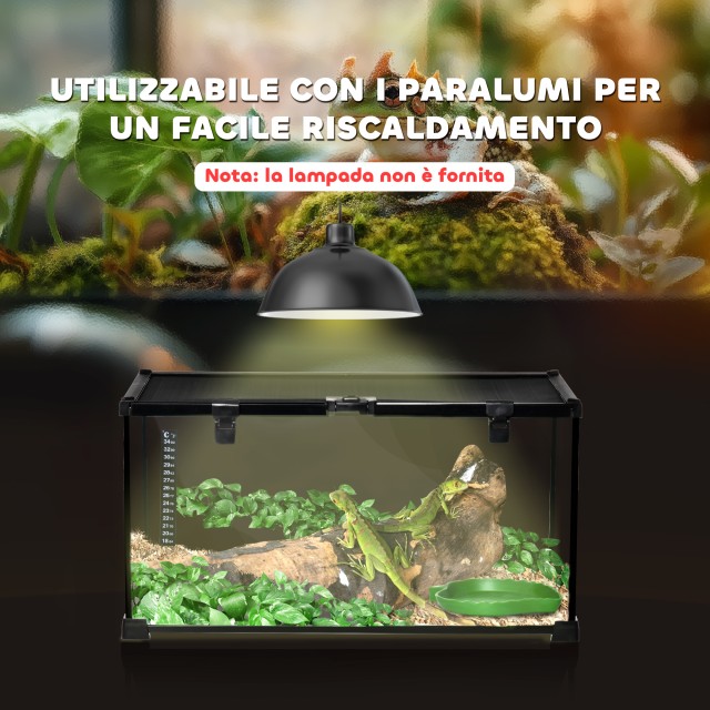 Γυάλινο Ενυδρείο για Ερπετά / Terrarium  με Κλειδαριά και Θερμόμετρο με Μεταλλικό Πλέγμα 50x30x25cm - Μαύρο D40-015V01 PawHut