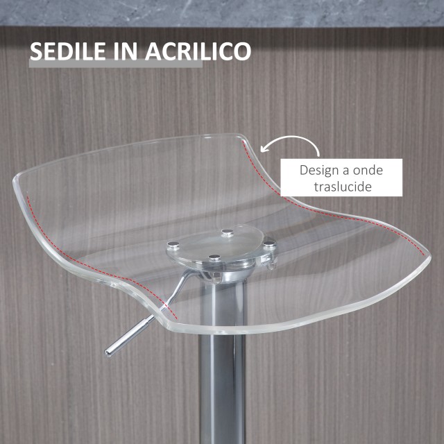 HOMCOM Σετ 2 Σκαμπό Μπαρ με Ρυθμιζόμενο Ύψος, Περιστρεφόμενο Κάθισμα και Υποπόδιο, Μέταλλο και Ακρυλικό, Διαφανές 835-622