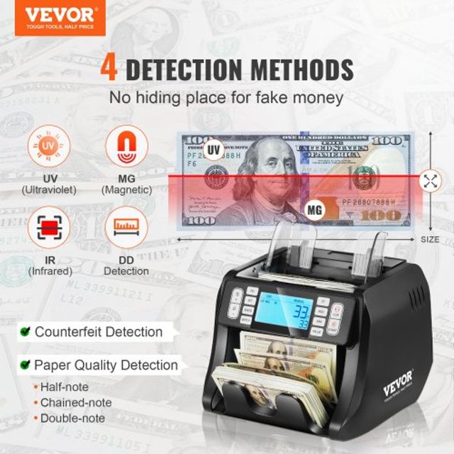 Μηχανή Καταμέτρησης Χρημάτων VEVOR με Ανίχνευση Πλαστών UV MG IR DD DCJD1UVMGIRDDG7WNV2