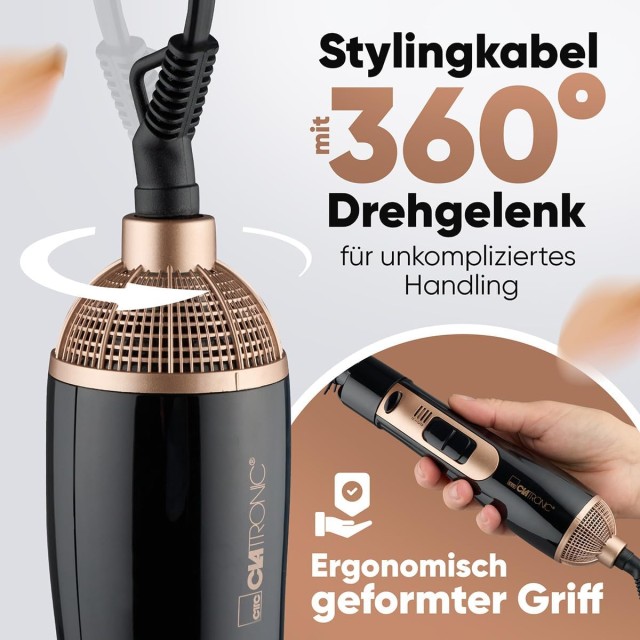 Βούρτσα Μαλλιών 800 W με Ζεστό Αέρα – Σετ 3 Εξαρτημάτων HAS3818 Clatronic