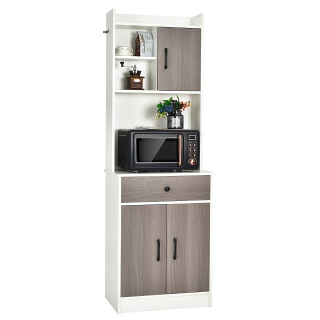 Costway Πολυλειτουργικό Ντουλάπι Κουζίνας 60 x 40 x 180 cm με Ρυθμιζόμενα Ράφια και Μεταλλικές Λαβές JV10969WH+