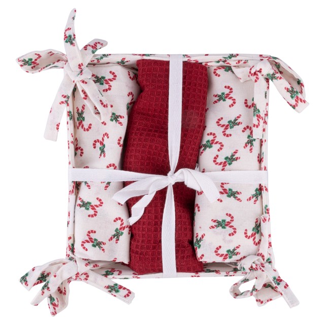 Villa dEste Home Σετ 3 Χριστουγεννιάτικες Πετσέτες Κουζίνας από Βαμβάκι με Καλάθι Χριστούγεννα με Στυλ 5923866