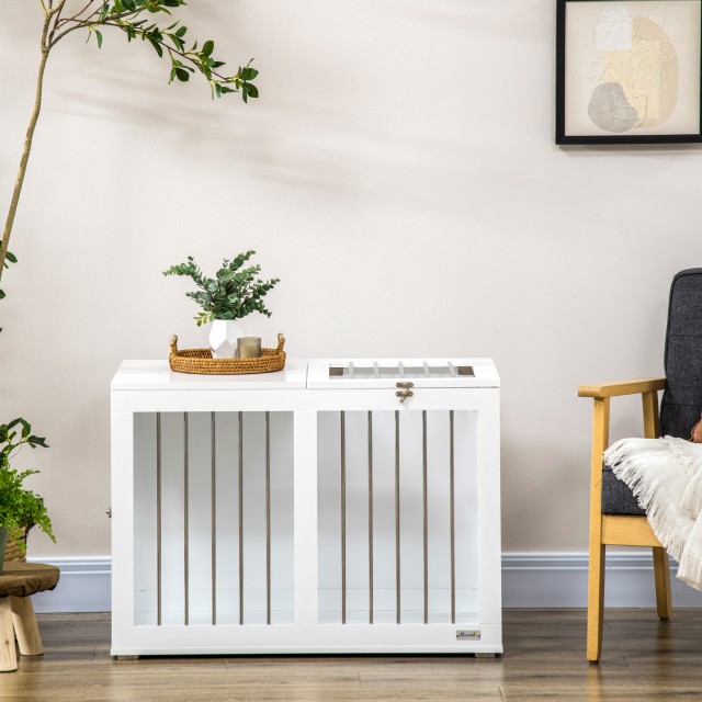 PawHut Σπιτάκι για Σκύλους Μεσαίου Μεγέθους με 2 Κλειδωμένες Πόρτες, Κλουβί από Ατσάλι και MDF, 80x50x56.5 εκ., Λευκό D02-136V00WT