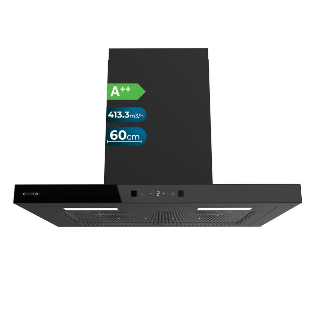 CECOTEC Απορροφητήρας Κουζίνας Bolero Flux TT 604400 Black A++  Τύπου Τ 60cm με 413,3m³/h, Αισθητήριο Αφής, BLDC Motor, Booster, Χειρονομιακό Έλεγχο και Φίλτρα Άνθρακα CEC-110299