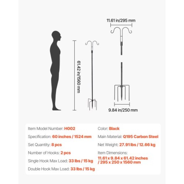 VEVOR Διπλός Γάντζος Πουλιών 8 Τεμάχια 1560mm Βαρέως Τύπου WNGJSMYRGG60BN2LV001V0