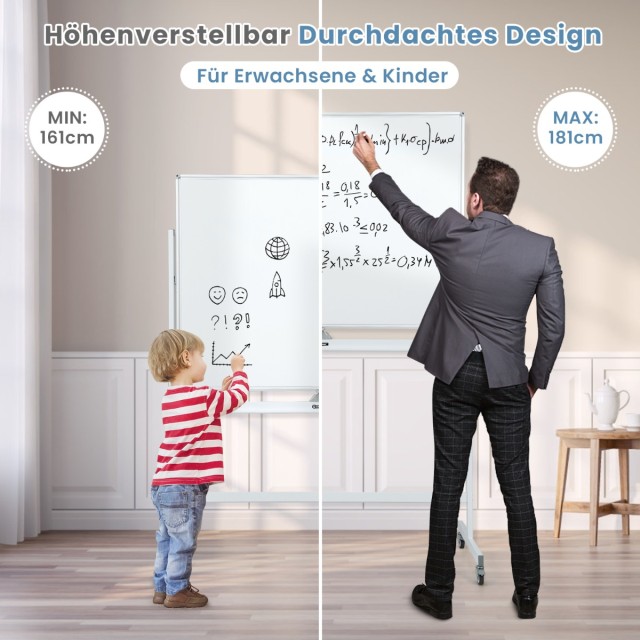 Costway Διπλής Όψης Πίνακας Whiteboard με Ρυθμιζόμενο Ύψος και Αξεσουάρ CB10566WH