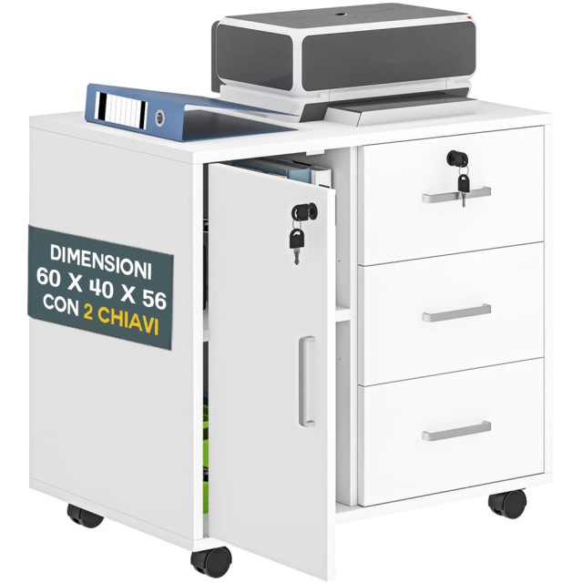 BAKAJI Ντουλάπι Αρχείου για Γραφείο Πολλαπλών Χρήσεων με 3 Συρτάρια, Κλειδιά και Ρόδες 02842785