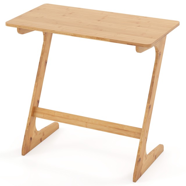 Costway Πλαϊνό Τραπεζάκι Ζ Σχήματος από Μπαμπού σε Φυσική Απόχρωση JV10052NA