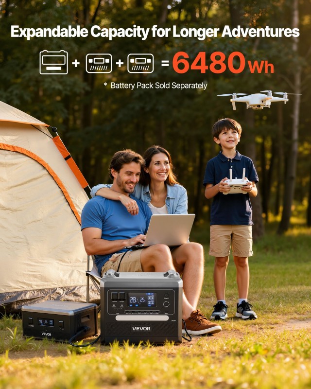 VEVOR Φορητός Σταθμός Ενέργειας 2400W με Ηλιακό Πάνελ 200W και Μπαταρία LiFePO4 2160Wh KZSCNDYTJZDTG9GZZ001V2