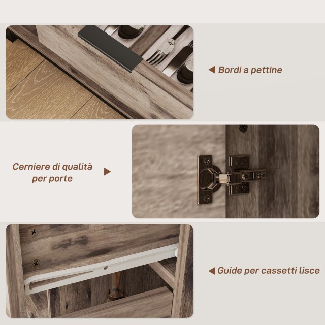 HOMCOM Βιομηχανικού στυλ Μπουφές Κρεντέντζα με Συρτάρι και 3 Ντουλάπια, σε Καφέ Ξύλο, 120x36.5x70 εκ. 83B-224V80BN