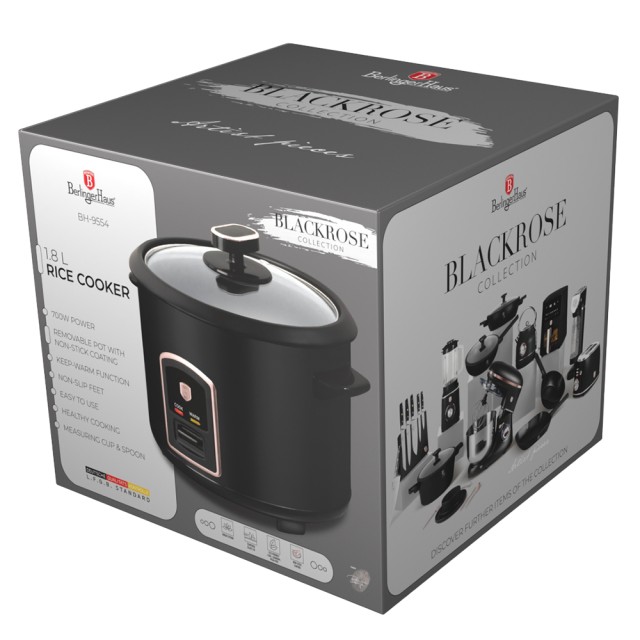 Berlinger Haus Παρασκευαστής Ρυζιού 700W Χωρητικότητας 1.8L, Black Rose Collection BH-9554
