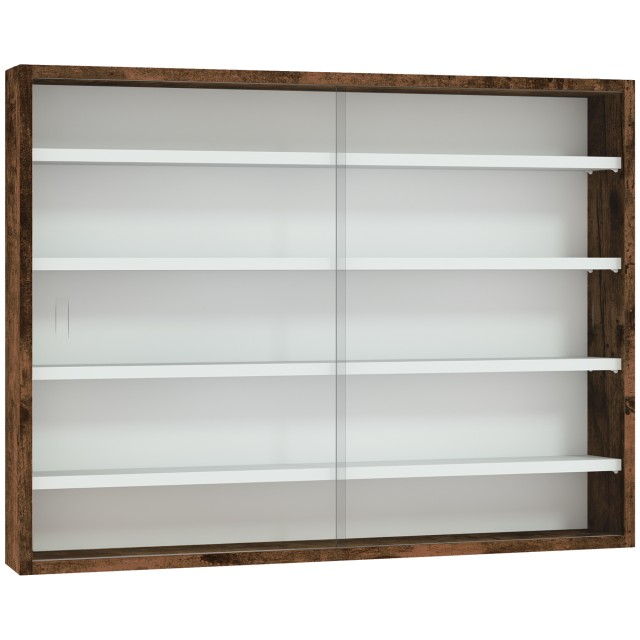 HOMCOM Ράφι Τοίχου με 4 Ρυθμιζόμενα Ράφια, Βιτρίνα Τοίχου από Γυαλί και Ξύλο, 80x9.5x60 εκ., Καφέ 833-761V00RB