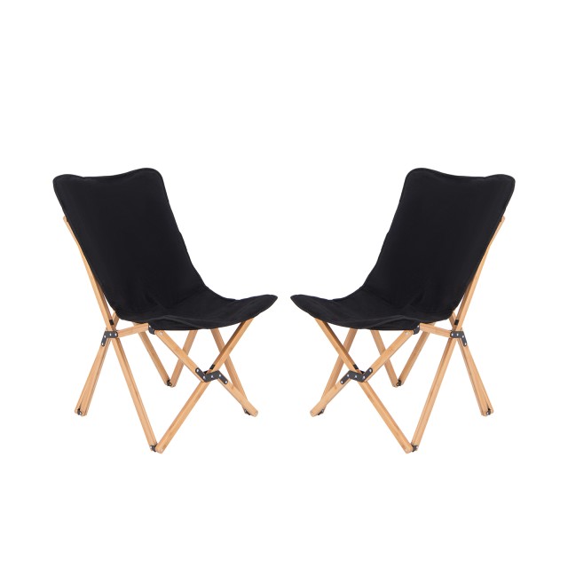 Costway Σετ Διπλών Πτυσσόμενων Καρεκλών από Μπαμπού με Τσέπη - 150 kg, Μαύρο NP10906DK-2