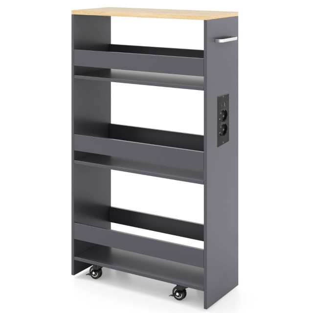 Costway Λεπτό Trolley Αποθήκευσης 80,5 x 20 x 47,5 cm με Σταθμό Φόρτισης, 4 Επιπέδων, με Χερούλι, Γκρι JV11646DE-GR