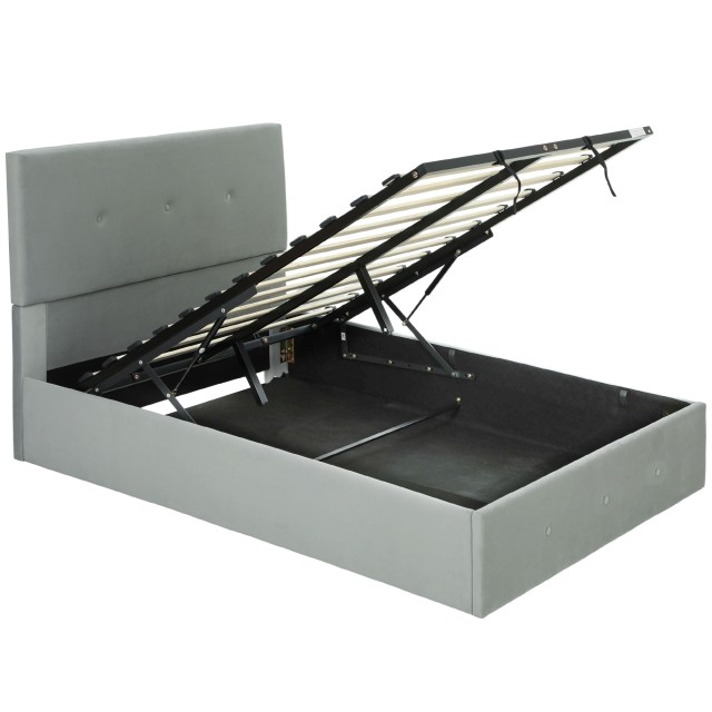 HOMCOM Κρεβάτι με Αποθηκευτικό Χώρο και Καπιτονέ Βελούδινη Κεφαλάρι, από Ξύλο και Μέταλλο, 195x141x106 cm, Γκρι 83D-117V00GY