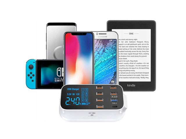 Verk Group Επιτραπέζιος Φορτιστής 8 Θυρών USB QC 3.0 & Type C με Οθόνη LED 40W για Γρήγορη Φόρτιση Συσκευών 5907451330135
