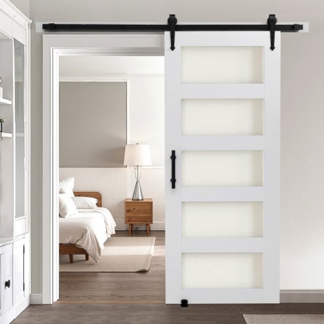 VEVOR Σετ Συρόμενης Πόρτας με Πάνελ MDF & Ματ Γυαλί 914 x 2134mm GCMFHBBLMTZBQAXL7001V0