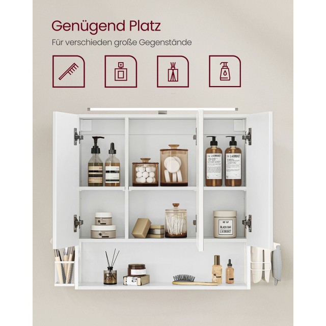 VASAGLE Ντουλάπι Τοίχου με Καθρέφτη και LED, Λευκό