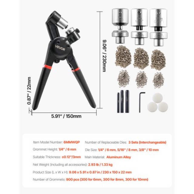 VEVOR Σύνολο Εργαλείων Γόμετρων 900 Τεμάχια (6 mm, 8 mm, 10 mm) Μεταλλικές Τρουκς KYQSHYMJT6MMWQPNE001V0