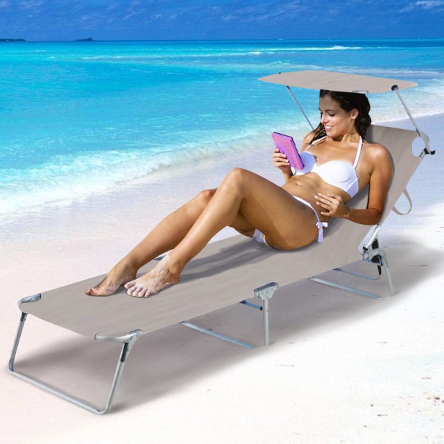 ENRICO COVERI Πτυσσόμενο Ξαπλώστρα Παραλίας με Σκίαστρο - Γκρι 02814183