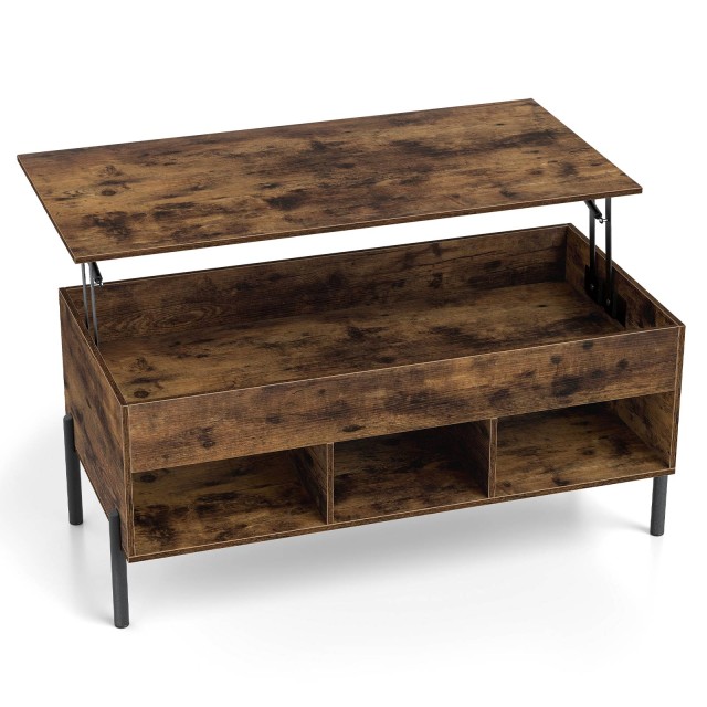 Costway Ρυθμιζόμενο σε ύψος τραπεζάκι σαλονιού με ανασηκούμενη επιφάνεια και 3 ανοιχτά ράφια, καφέ, 100 x 50 x 45/59 εκ. JV12068CF