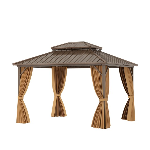 Costway Μεγάλος Ζετ Παβίλιον 354 x 294 cm με Δίχτυ, Κουρτίνα & Ανθεκτική Μεταλλική Οροφή NP12304CF+