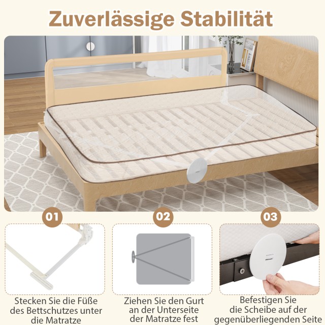 Costway 180 εκ. Μπεζ Πτυσσόμενο Κάγκελο Κρεβατιού με Ζώνες Ασφαλείας BS10045MS