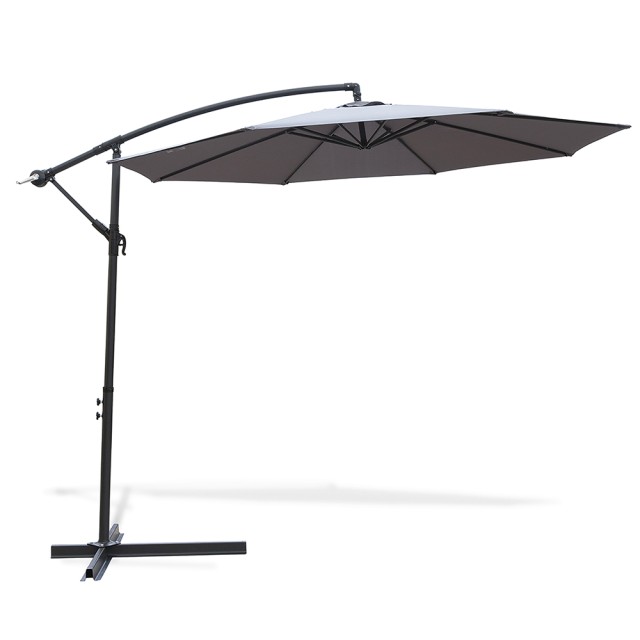 Galileo Ομπρέλα λαμπατέρ κήπου γκρι 300 x ύψος 245 cm από ανθρακοχάλυβα, 6 ενισχυμένες ακτίνες, άνοιγμα με μανιβέλα Kios Est 2188434
