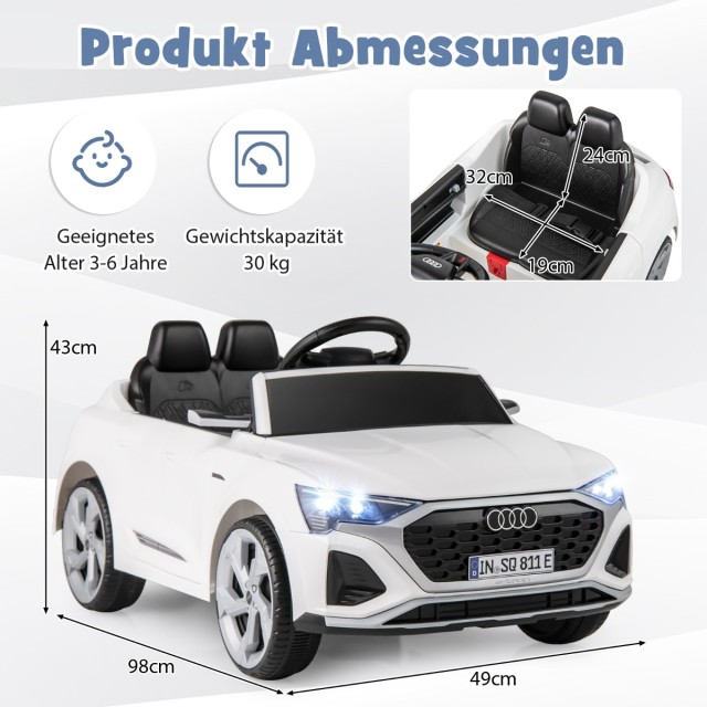 Costway  Παιδικό Ηλεκτρικό Αυτοκίνητο Audi SQ8 12V με Τηλεχειριστήριο, Λευκό TQ10286DE-WH