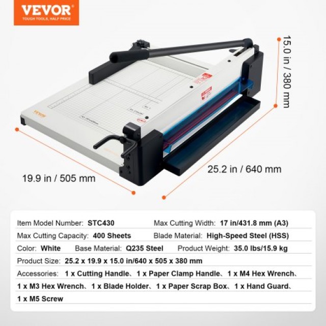 VEVOR Κοπτικό Χαρτιού 17 A3 Γκιλοτίνα Μεταλλική Βάση 400 Φύλλων DXSDDTTSQZJHVNQ7ZV0
