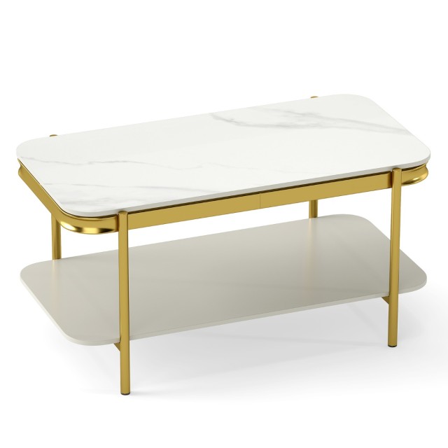 Costway Μοντέρνο ορθογώνιο τραπεζάκι σαλονιού λευκό, 45,5 x 50 x 90 cm JV13338WH