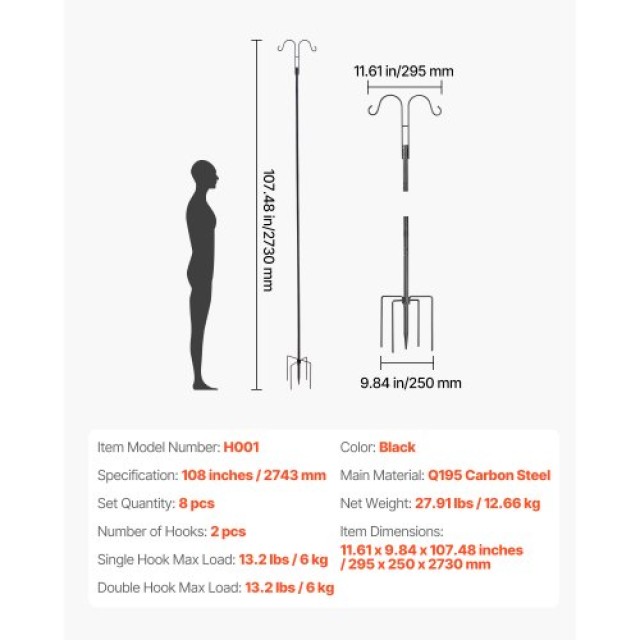 VEVOR Διπλός Γάντζος Πουλιών 8 Τεμάχια 2730mm Βαρέως Τύπου WNGJSMYRGG10OUELN001V0