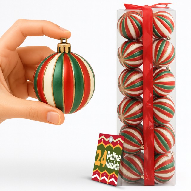 BAKAJI Κουτί 24 Χριστουγεννιάτικες Μπάλες για Δέντρο Σφαίρες Χριστουγεννιάτικες Λευκό Κόκκινο και Πράσινο 6 εκ. 02842859