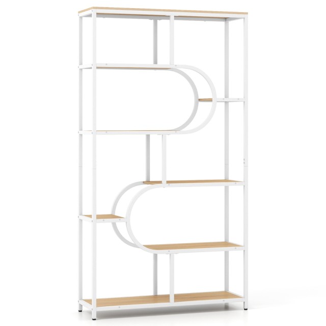 Costway Πενταώροφη Βιβλιοθήκη με Ανοιχτά Ράφια, Φυσικό & Λευκό Σχέδιο JV12893NA