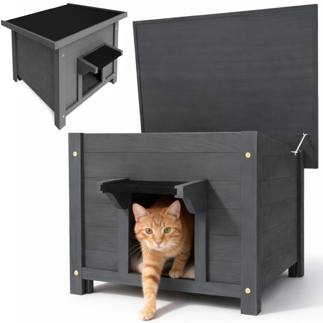 BAKAJI Γκρι Ξύλινο Σπιτάκι Κατοικιδίων με Ανοιγόμενη Σκεπή 60x58x47cm 02001886