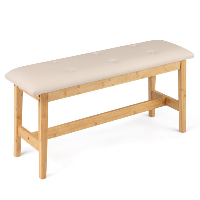 Costway Ταπετσαριστός πάγκος από μπαμπού 100 εκ. με τεχνητό δέρμα για υπνοδωμάτιο, τραπεζαρία ή χωλ, μπεζ, 50 x 30 x 100 cm JV13701NA