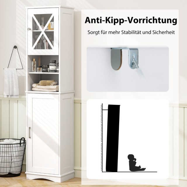 Costway  Λεπτή ντουλάπα μπάνιου με 5 ρυθμιζόμενα ράφια & 2 πόρτες, λευκή, 40 x 30 x 170,5 εκ. BA8176WH