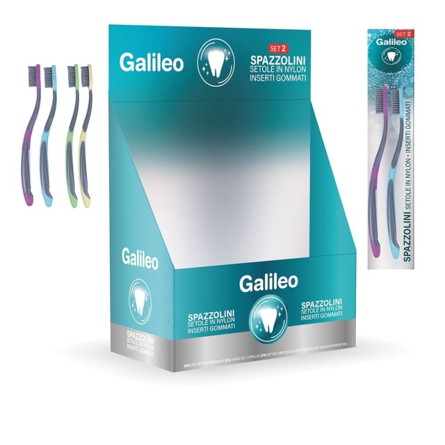 Galileo Σετ 2 Πλαστικών Οδοντόβουρτσων με Μεσαίες Τρίχες σε Γκρι Χρώμα 5900992