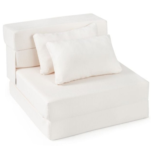 Costway Πτυσσόμενος καναπές-κρεβάτι 3 σε 1 από σενίλ με 2 μαξιλάρια, μπεζ, 58 x 76 x 72 cm JV13128BE