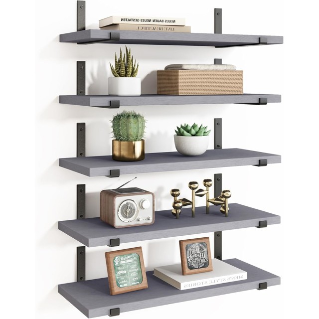 BAKAJI Σετ 5 Γκρι Ραφιών Τοίχου με Μεταλλικές Βάσεις 40x12 εκ. 02002165