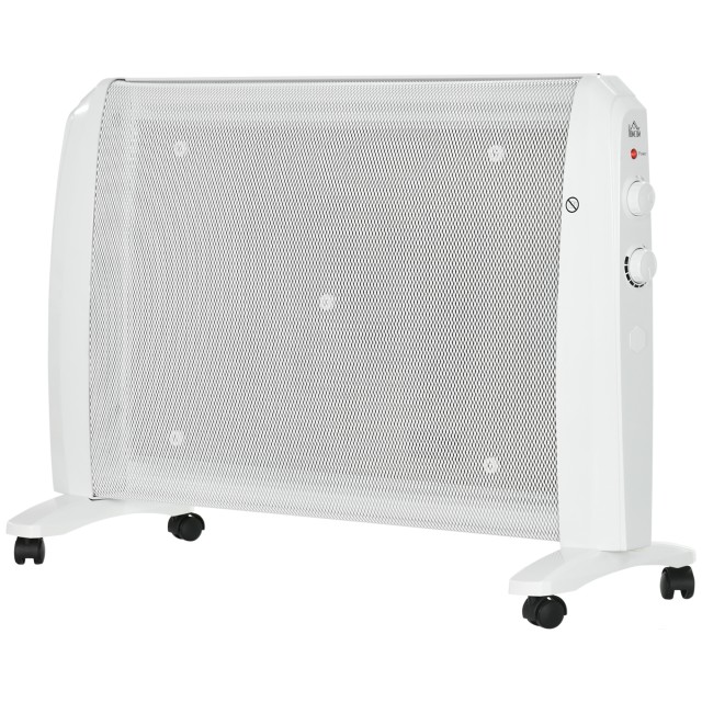 HOMCOM Ηλεκτρική Θερμάστρα Μίκα 1000W/2000W με Ρυθμιζόμενο Θερμοστάτη, 4 Ρόδες, για 15-20 m², Λευκή 820-296V90WT