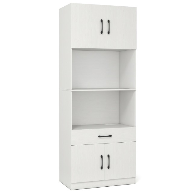Costway  Μπουφές Κουζίνας 65 x 38 x 168 εκ με Φόρτιση USB & Τύπου C και 4 Πόρτες JZ10349DE-WH+