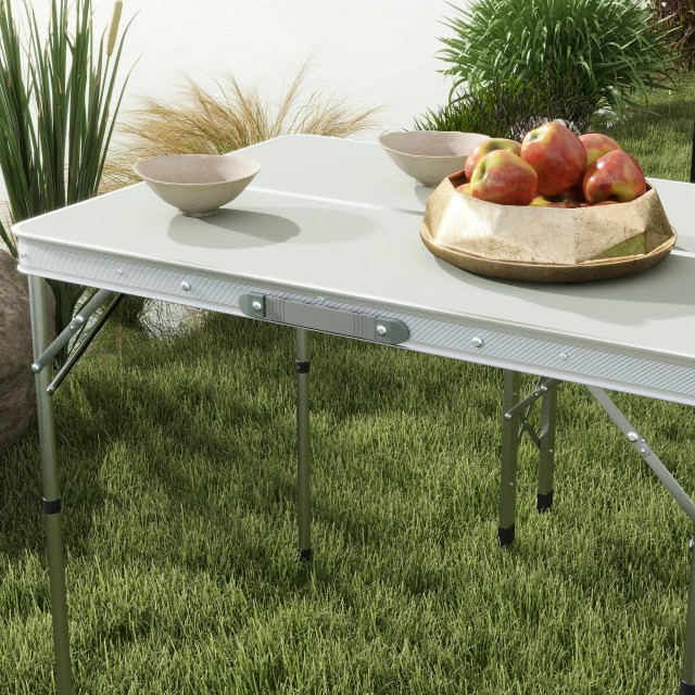 Τραπέζι πικνίκ  Πτυσσόμενο 90x62x70 cm με 2 Πάγκους εξωτερικού χώρου 86x23x40 cm, σε MDF και Αλουμίνιο, Ασημί A20-415V00SR Outsunny