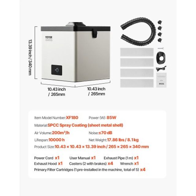VEVOR Απορροφητήρας Καπνού 85W με Φίλτρα 3 Σταδίων PYJQDDY200LFAKTGUV2