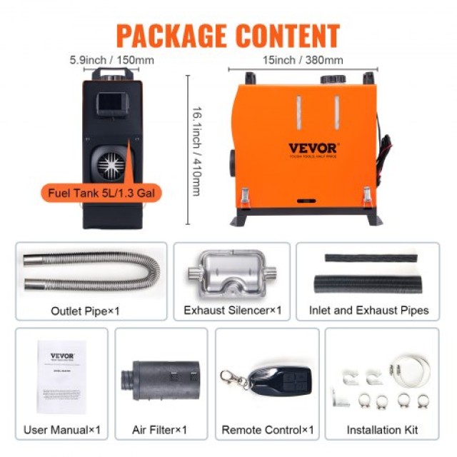 VEVOR Θερμαντήρας Diesel 12V 8KW με Τηλεχειριστήριο για Αυτοκίνητο/RV/Εσωτερικούς Χώρους ZCJRQLS12V8KWLDM6V9