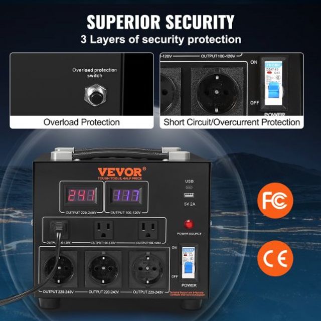Μετασχηματιστής Τάσης VEVOR 5000W, Βαρέως Τύπου, CE Πιστοποιημένος  DYZHQ110V230VQLPQV2