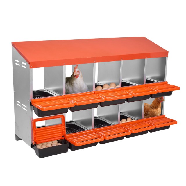 VEVOR Διώροφο Μεταλλικό Κουτί Φωλιάς με 10 Θέσεις και Προστατευτικό Καπάκι Συλλογής για Πουλερικά JSCDX3045INCT4Y3W002V0