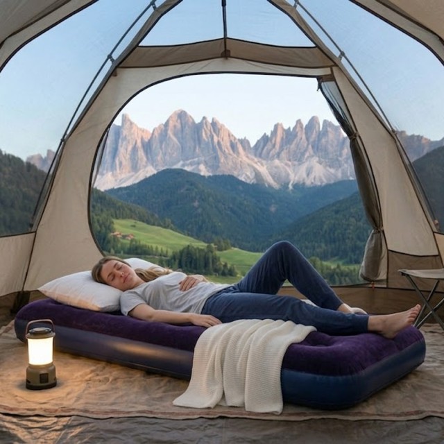 BAKAJI Μονό Φουσκωτό Στρώμα Ύπνου Μπλε με Βελούδινη Υφή, Εργονομικό για Κάμπινγκ 191x73x22εκ. 02002235