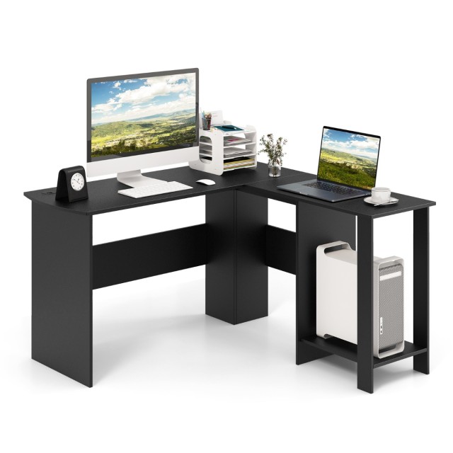 Costway Γραφείο Υπολογιστή σε Σχήμα L 130 x 130 x 74 cm με Αποθηκευτικούς Χώρους και Οργανωτές Καλωδίων CB10461DK+