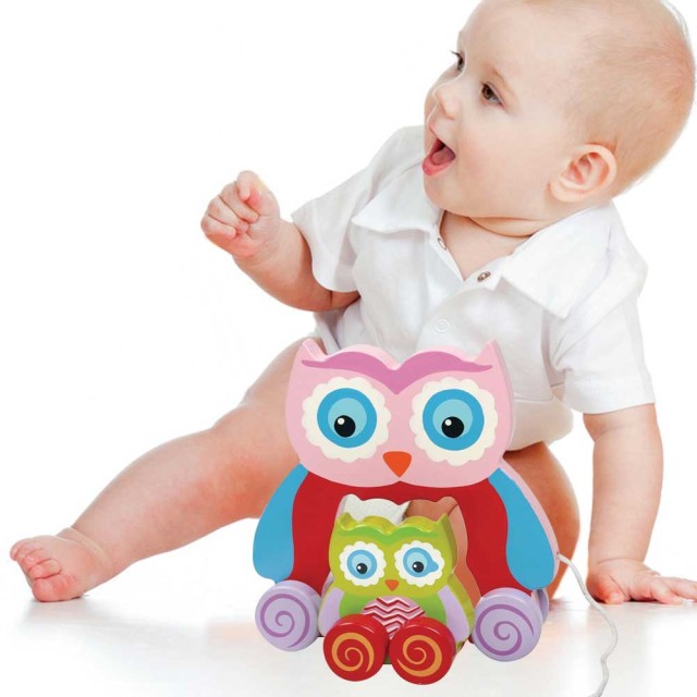 BAKAJI Παιχνίδι Ξύλινη Κουκουβάγια με Σχοινί για Παιδιά 18εκ Ροζ 02830825